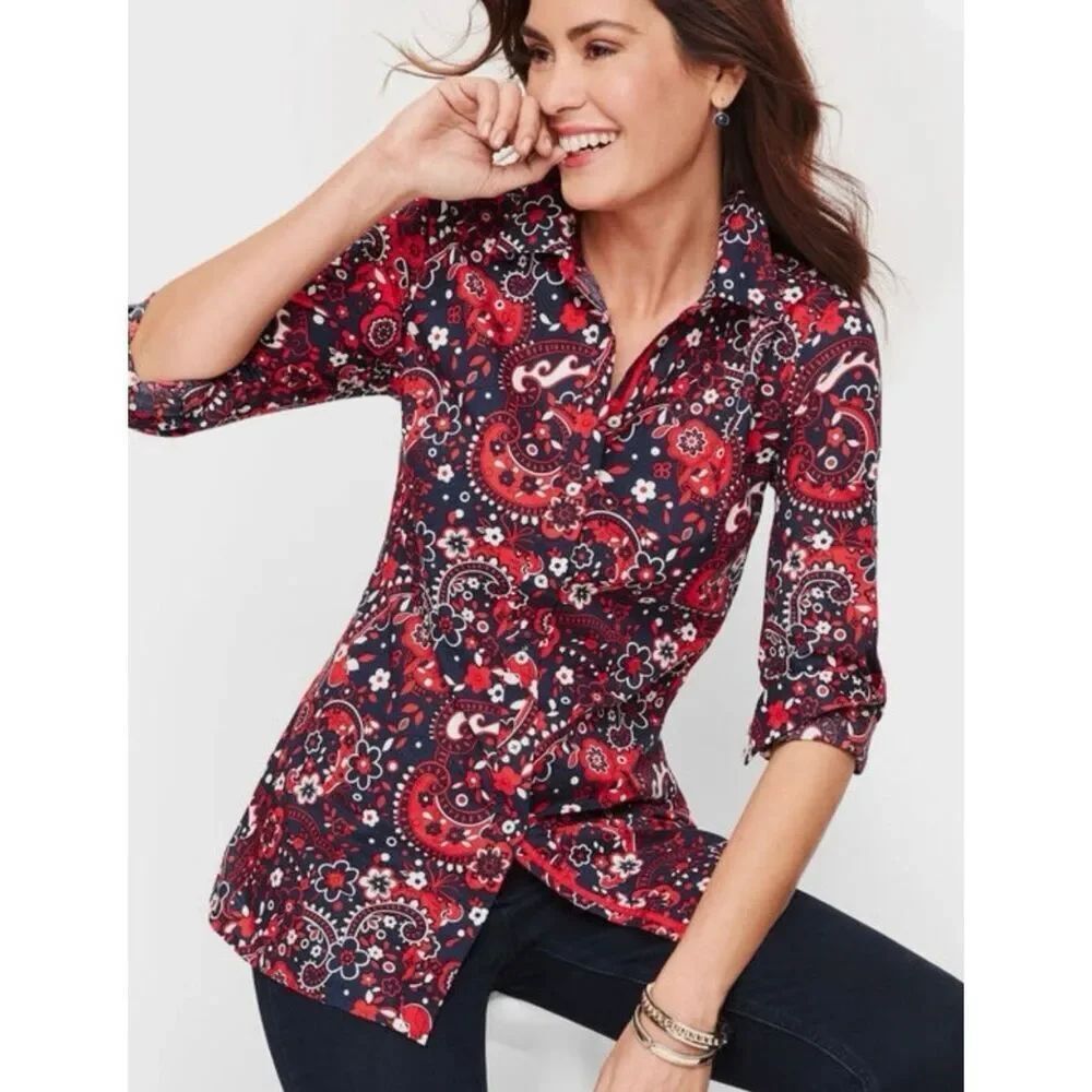 Talbots cotton paisley button down size xl petite